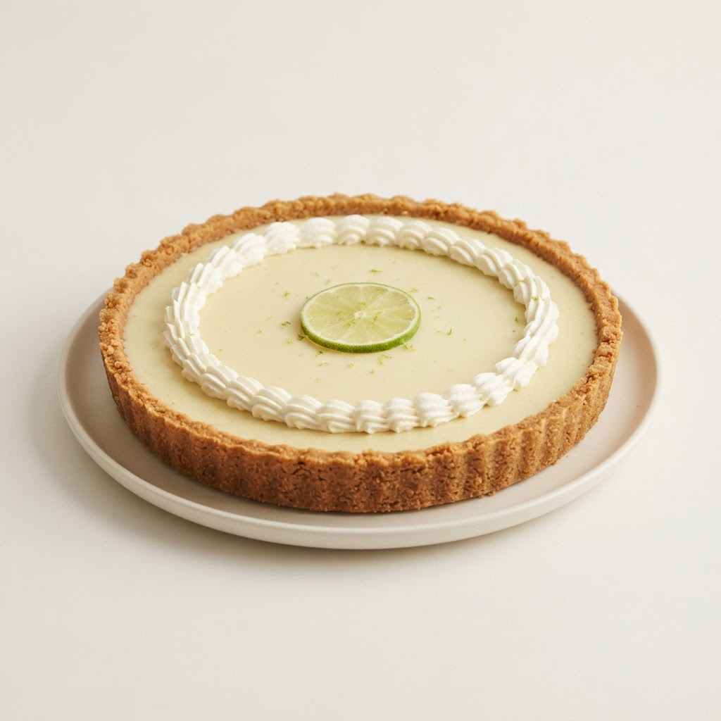 A whole Meridian key lime pie with a pale lime custard and toasted graham crust